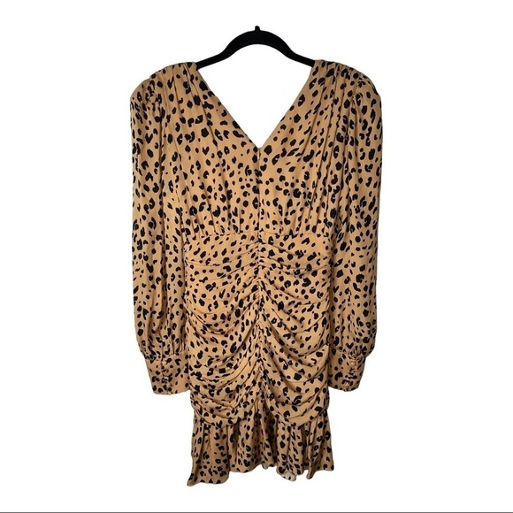 NICHOLAS Ruched Leopard Print Silk Crepe Long Sleeve Mini Dress Size US 4 - Picture 7 of 13